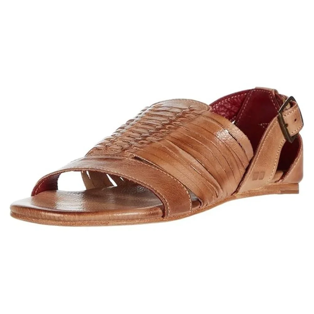 BED|STU Women's Tan Leather Woven Slingback Sandals